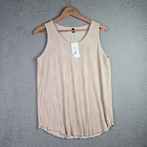 Lillusory Womens Tank Top M Beige Pleated Textured Stretch Soft Layering New - Picture 5 of 12